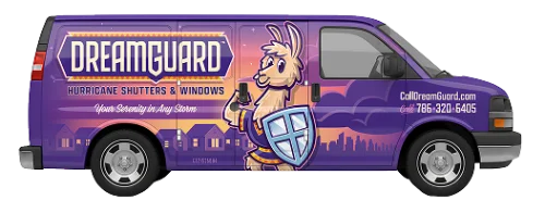 DreamGuard and Pacific Hurricane Shutters service vans in North Miami